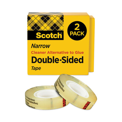 Image of Scotch® Double-Sided Tape, 1" Core, 0.5" X 75 Ft, Clear, 2/pack