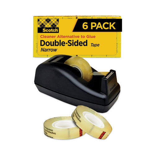 Image of Scotch® Double-Sided Tape With Dispenser, 1" Core, 0.5" X 75 Ft, Clear, 6/pack