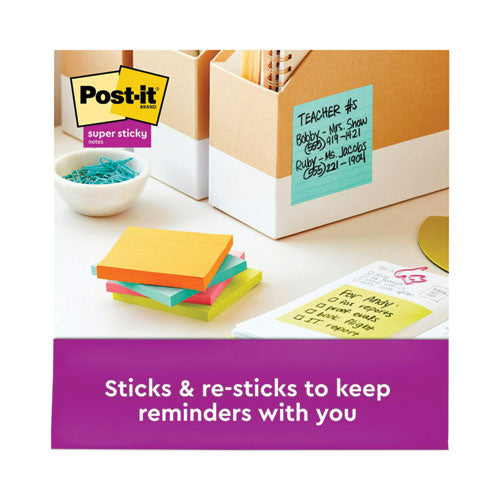 Image of Post-it® Notes Super Sticky Pads in Supernova Neon Collection Colors, Note Ruled, 4" x 4", 90 Sheets/Pad, 6 Pads/Pack