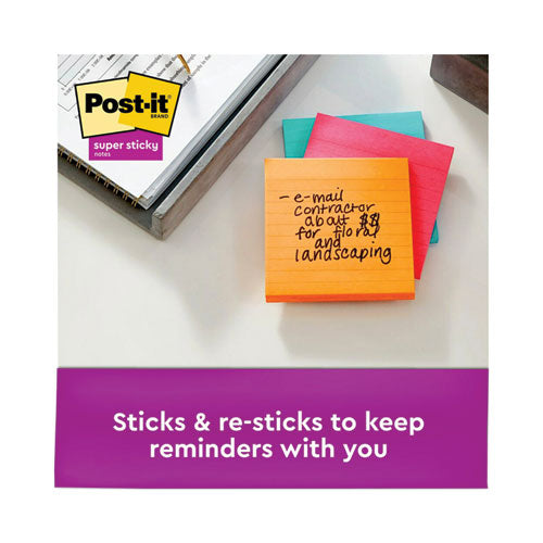 Image of Post-it® Notes Super Sticky Pads in Supernova Neon Collection Colors, Note Ruled, 4" x 4", 90 Sheets/Pad, 6 Pads/Pack