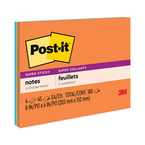 Image of Post-it® Notes Super Sticky Meeting Notes in Energy Boost Collection Colors, 8" x 6", 45 Sheets/Pad, 4 Pads/Pack