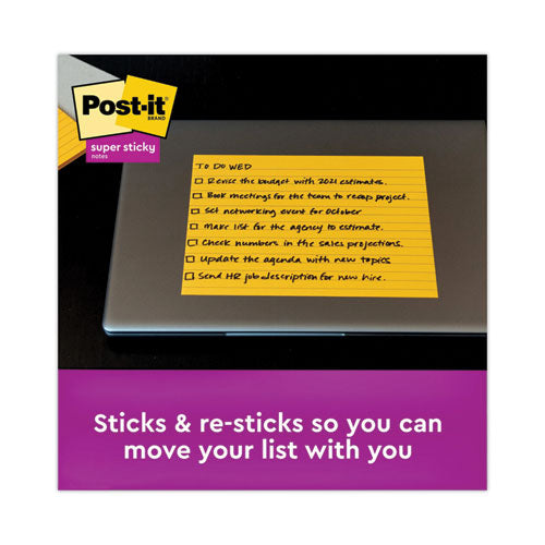 Image of Post-it® Notes Super Sticky Meeting Notes in Energy Boost Collection Colors, Note Ruled, 8" x 6", 45 Sheets/Pad, 4 Pads/Pack