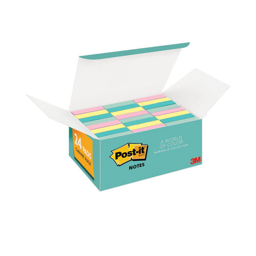 Image of Post-it® Notes Original Pads in Beachside Cafe Collection Colors, Value Pack, 1.38" x 1.88", 100 Sheets/Pad, 24 Pads/Pack