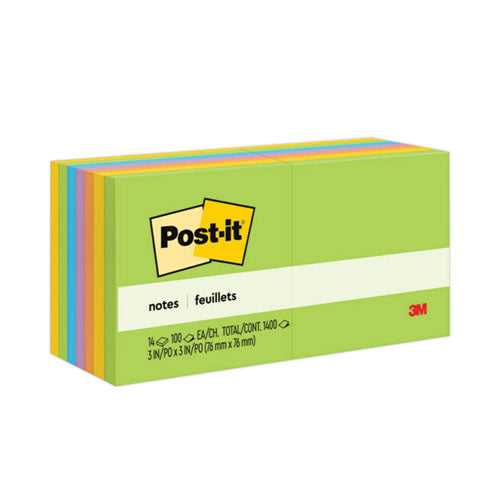 Image of Post-it® Notes Original Pads in Floral Fantasy Collection Colors, Value Pack, 3" x 3", 100 Sheets/Pad, 14 Pads/Pack