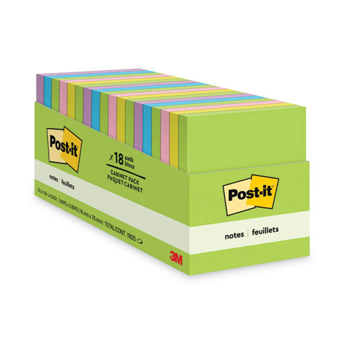 Image of Post-it® Notes Original Pads in Floral Fantasy Collection Colors, Cabinet Pack, 3" x 3", 100 Sheets/Pad, 18 Pads/Pack