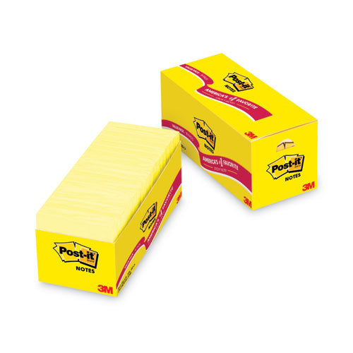 Image of Post-it® Notes Original Pads in Canary Yellow, Cabinet Pack, 3" x 3", 90 Sheets/Pad, 18 Pads/Pack