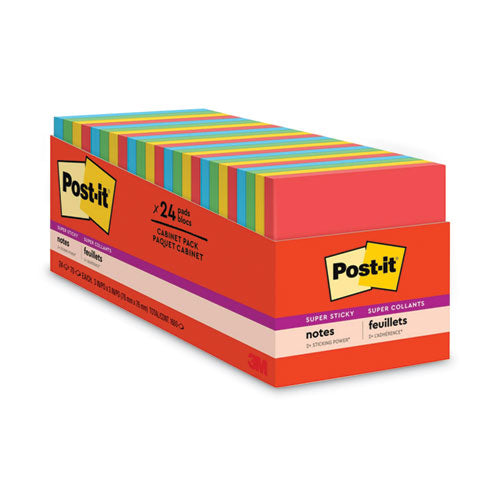 Image of Post-it® Notes Super Sticky Pads in Playful Primary Collection Colors, Cabinet Pack, 3" x 3", 70 Sheets/Pad, 24 Pads/Pack
