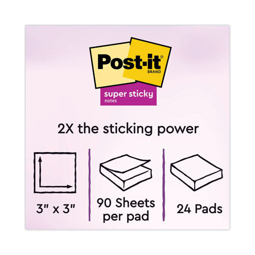 Image of Post-it® Notes Super Sticky Pads in Canary Yellow, Value Pack, 3" x 3", 90 Sheets/Pad, 24 Pads/Pack
