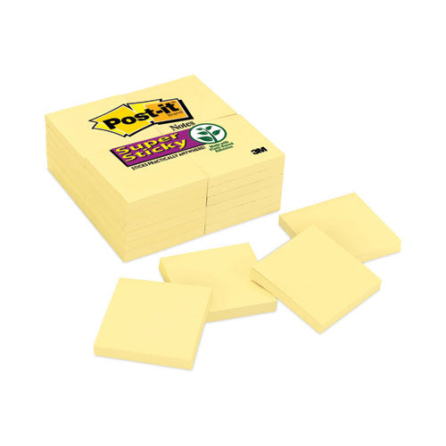 Image of Post-it® Notes Super Sticky Pads in Canary Yellow, Value Pack, 3" x 3", 90 Sheets/Pad, 24 Pads/Pack