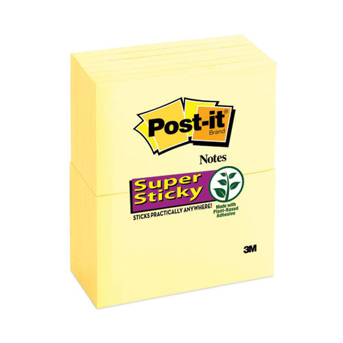 Image of Post-it® Notes Super Sticky Pads in Canary Yellow, 3" x 5", 90 Sheets/Pad, 12 Pads/Pack
