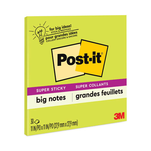 Image of Post-it® Notes Super Sticky Big Notes, Unruled, 11 x 11, Green, 30 Sheets