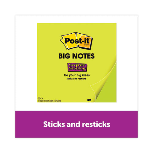 Image of Post-it® Notes Super Sticky Big Notes, Unruled, 11 x 11, Green, 30 Sheets