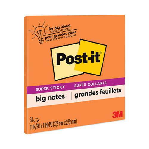Image of Post-it® Notes Super Sticky Big Notes, Unruled, 11 x 11, Orange, 30 Sheets