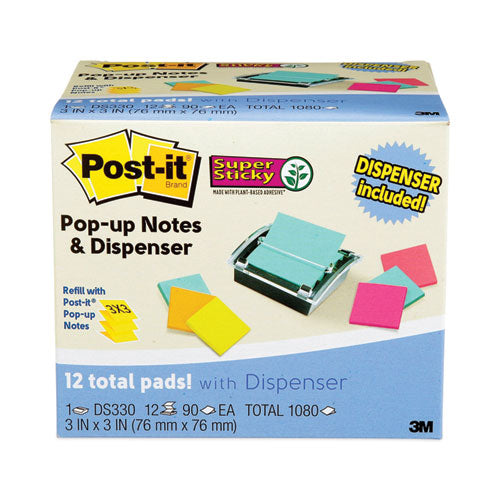 Image of Post-it® Pop-up Notes Super Sticky Pop-up Dispenser Value Pack, For 3 x 3 Pads, Black/Clear, Includes (12) Marrakesh Rio de Janeiro Super Sticky Pop-up Pad