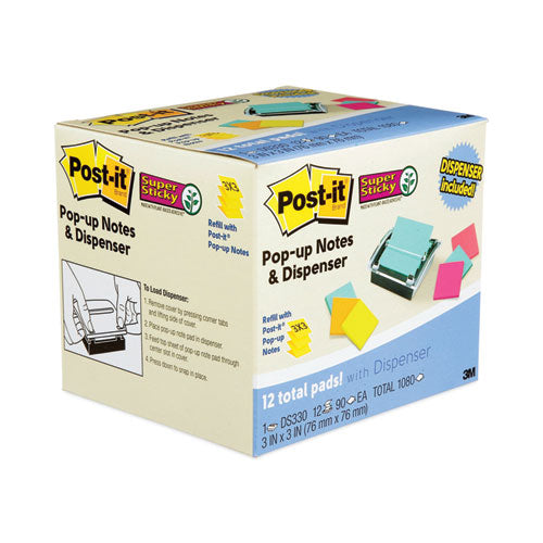 Image of Post-it® Pop-up Notes Super Sticky Pop-up Dispenser Value Pack, For 3 x 3 Pads, Black/Clear, Includes (12) Marrakesh Rio de Janeiro Super Sticky Pop-up Pad