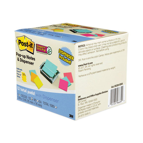 Image of Post-it® Pop-up Notes Super Sticky Pop-up Dispenser Value Pack, For 3 x 3 Pads, Black/Clear, Includes (12) Marrakesh Rio de Janeiro Super Sticky Pop-up Pad