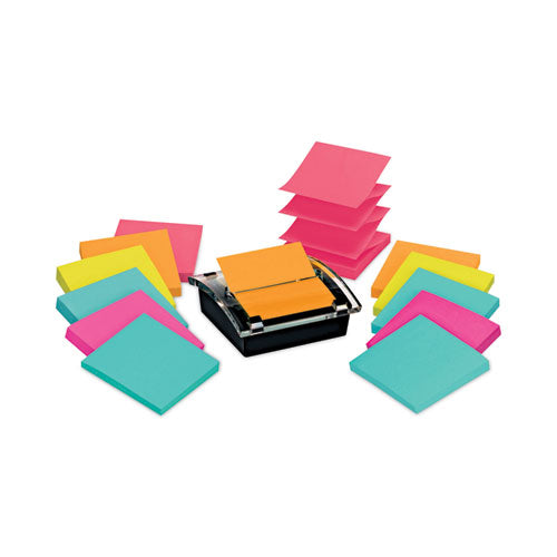 Image of Post-it® Pop-up Notes Super Sticky Pop-up Dispenser Value Pack, For 3 x 3 Pads, Black/Clear, Includes (12) Marrakesh Rio de Janeiro Super Sticky Pop-up Pad