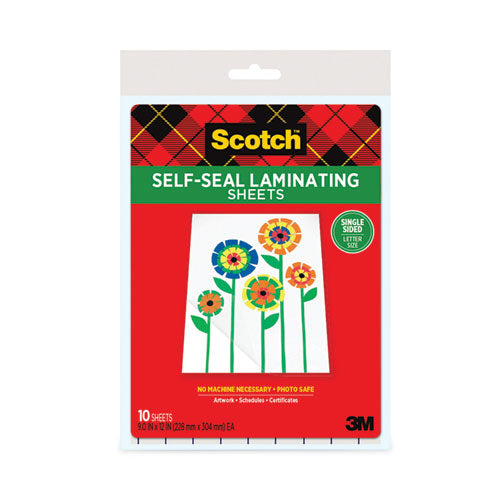 Image of Scotch Self-Sealing Laminating Sheets, 6 Mil, 9.06" X 11.63", Gloss Clear, 10/pack
