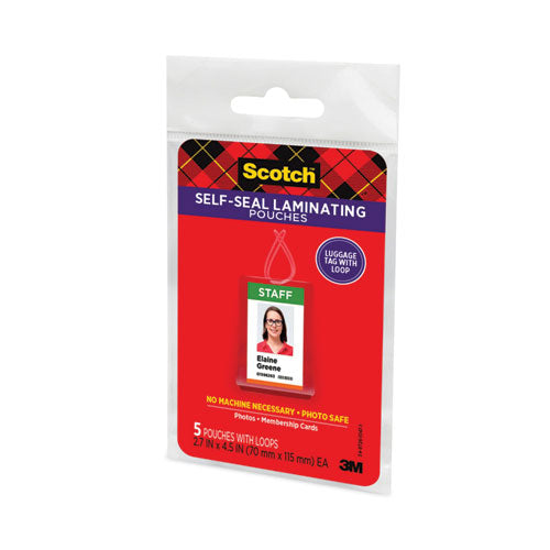Image of Scotch Self-Sealing Laminating Pouches, 12.5 Mil, 2.81" X 4.5", Gloss Clear, 5/pack