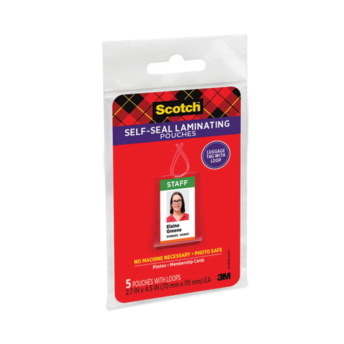 Image of Scotch Self-Sealing Laminating Pouches, 12.5 Mil, 2.81" X 4.5", Gloss Clear, 5/pack