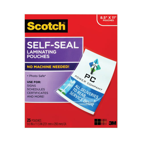 Image of Scotch Self-Sealing Laminating Pouches, 9.5 Mil, 9" X 11.5", Gloss Clear, 25/pack