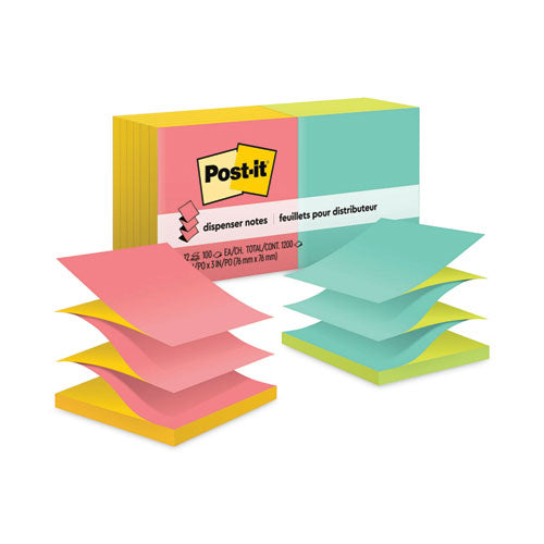 Image of Post-it® Dispenser Notes Original Pop-up Refill, Poptimistic Collection Alternating-Color Value Pack, 3" x 3", 100 Sheets/Pad, 12 Pads/Pack
