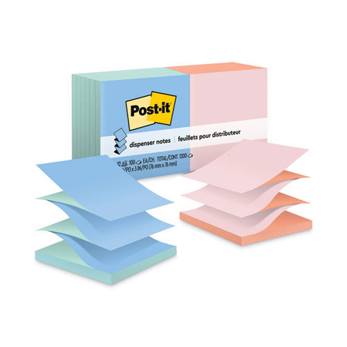 Image of Post-it® Dispenser Notes Original Pop-up Refill, Beachside Cafe Collection Alternating-Color Value Pack, 3" x 3", 100 Sheets/Pad, 12 Pads/Pack