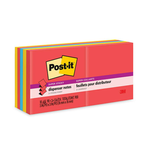 Image of Post-it® Dispenser Notes Super Sticky Pop-up 3 x 3 Note Refill, 3" x 3", Playful Primaries Collection Colors, 90 Sheets/Pad, 10 Pads/Pack
