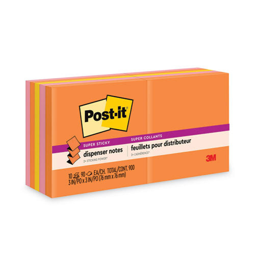 Image of Post-it® Dispenser Notes Super Sticky Pop-up 3 x 3 Note Refill, 3" x 3", Energy Boost Collection Colors, 90 Sheets/Pad, 10 Pads/Pack