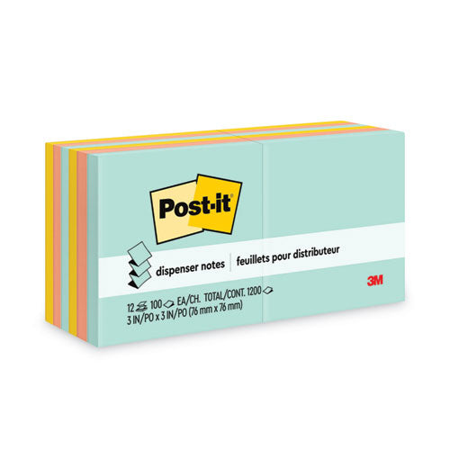 Image of Post-it® Dispenser Notes Original Pop-up Refill Value Pack, 3" x 3", Beachside Cafe Collection Colors, 100 Sheets/Pad, 12 Pads/Pack