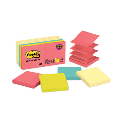 Image of Post-it® Dispenser Notes Original Pop-up Notes Value Pack, 3" x 3", (8) Canary Yellow, (6) Poptimistic Collection Colors, 100 Sheets/Pad, 14 Pads/Pack