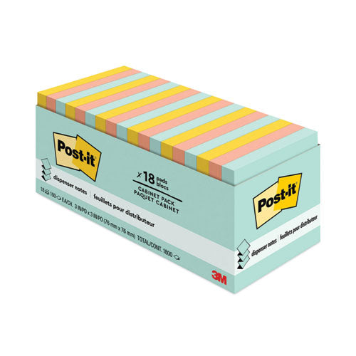 Image of Post-it® Dispenser Notes Original Pop-up Refill Cabinet Pack, 3" x 3", Beachside Cafe Collection Colors, 100 Sheets/Pad, 18 Pads/Pack