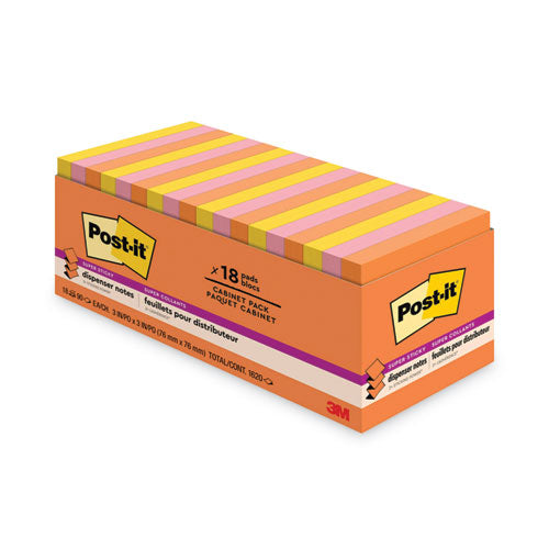 Image of Post-it® Dispenser Notes Super Sticky Pop-up 3 x 3 Note Refill, 3" x 3", Energy Boost Collection Colors, 90 Sheets/Pad, 18 Pads/Pack