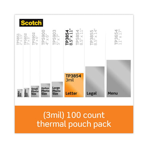 Image of Scotch Laminating Pouches, 3 Mil, 9" X 11.5", Gloss Clear, 100/pack