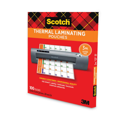 Image of Scotch Laminating Pouches, 3 Mil, 9" X 11.5", Gloss Clear, 100/pack