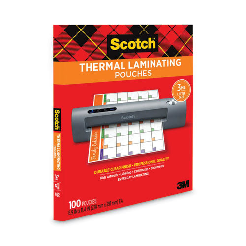 Image of Scotch Laminating Pouches, 3 Mil, 9" X 11.5", Gloss Clear, 100/pack