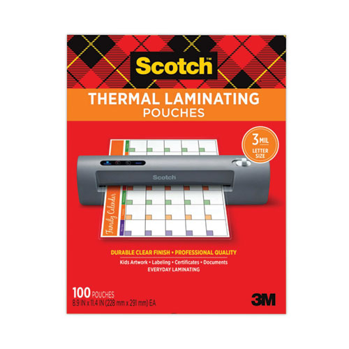 Image of Scotch Laminating Pouches, 3 Mil, 9" X 11.5", Gloss Clear, 100/pack