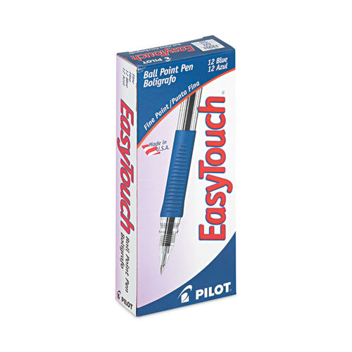 Image of Pilot® EasyTouch Ballpoint Pen, Stick, Fine 0.7 mm, Blue Ink, Clear/Blue Barrel, Dozen