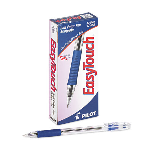 Image of Pilot® EasyTouch Ballpoint Pen, Stick, Fine 0.7 mm, Blue Ink, Clear/Blue Barrel, Dozen