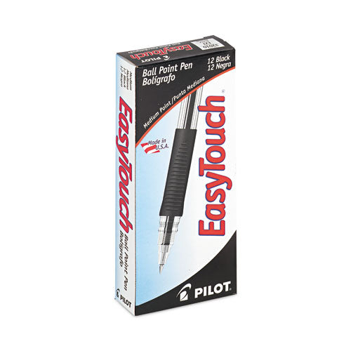 Image of Pilot® EasyTouch Ballpoint Pen, Stick, Medium 1 mm, Black Ink, Clear/Black Barrel, Dozen