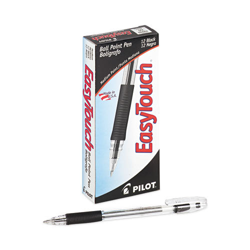 Image of Pilot® EasyTouch Ballpoint Pen, Stick, Medium 1 mm, Black Ink, Clear/Black Barrel, Dozen