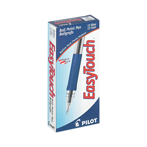 Image of Pilot® EasyTouch Ballpoint Pen, Stick, Medium 1 mm, Blue Ink, Clear/Blue Barrel, Dozen