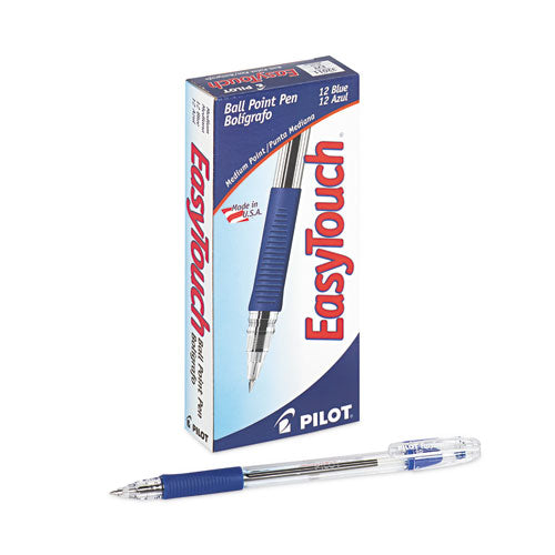 Image of Pilot® EasyTouch Ballpoint Pen, Stick, Medium 1 mm, Blue Ink, Clear/Blue Barrel, Dozen
