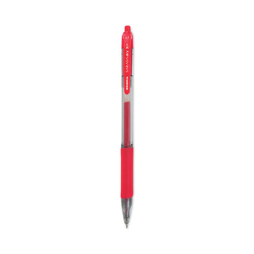 Image of Zebra® Sarasa Dry Gel X20 Gel Pen, Retractable, Medium 0.7 mm, Red Ink, Clear/Red Barrel, 12/Pack
