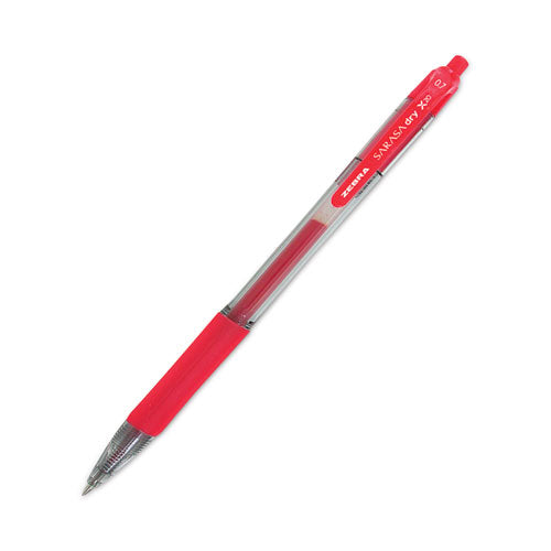 Image of Zebra® Sarasa Dry Gel X20 Gel Pen, Retractable, Medium 0.7 mm, Red Ink, Clear/Red Barrel, 12/Pack