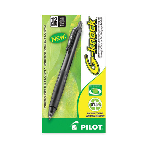 Image of Pilot® G-Knock BeGreen Gel Pen, Retractable, Fine 0.7 mm, Black Ink, Smoke/Black Barrel, Dozen