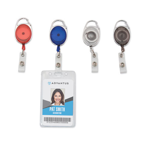 Image of Advantus Carabiner-Style Retractable ID Card Reel, 30" Extension, Assorted Colors, 20/Pack