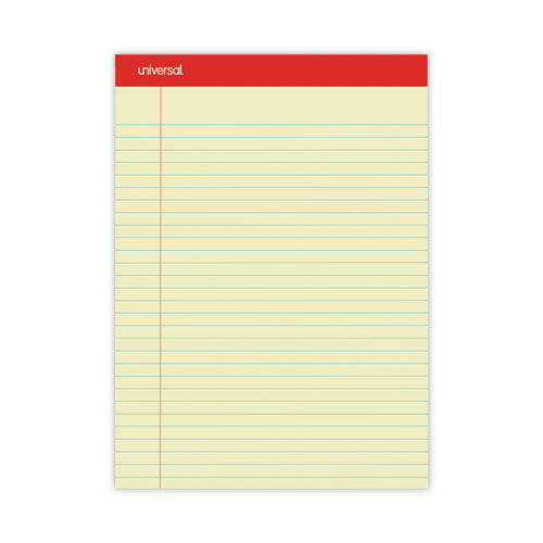 Image of Universal® Perforated Ruled Writing Pads, Wide/legal Rule, Red Headband, 50 Canary-Yellow 8.5 X 11.75 Sheets, Dozen
