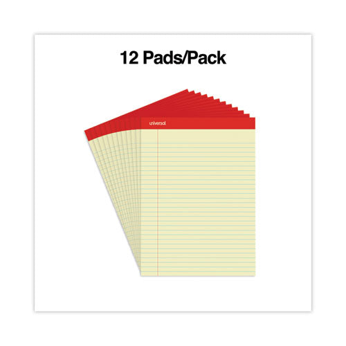 Image of Universal® Perforated Ruled Writing Pads, Wide/legal Rule, Red Headband, 50 Canary-Yellow 8.5 X 11.75 Sheets, Dozen