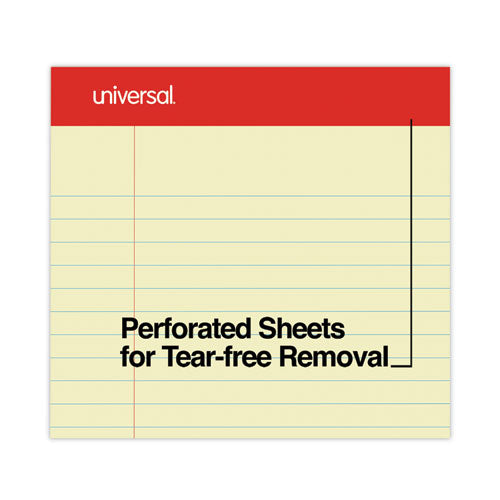 Image of Universal® Perforated Ruled Writing Pads, Wide/legal Rule, Red Headband, 50 Canary-Yellow 8.5 X 11.75 Sheets, Dozen